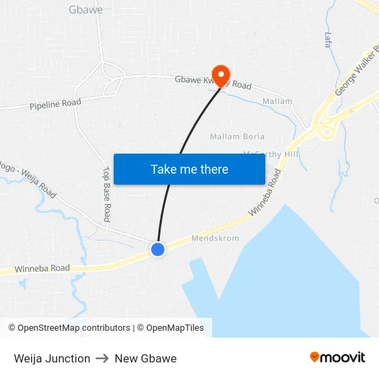 Weija Junction to New Gbawe map