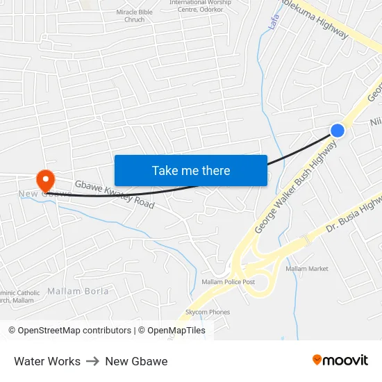 Water Works to New Gbawe map