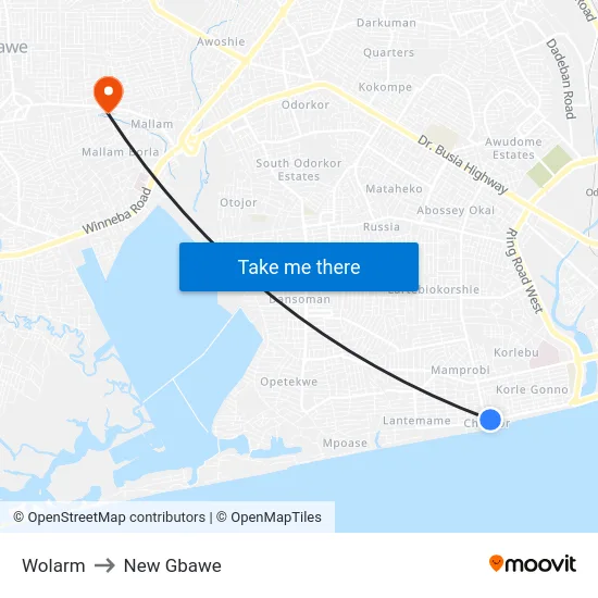 Wolarm to New Gbawe map