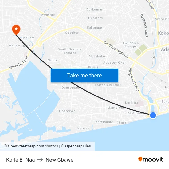 Korle Er Naa to New Gbawe map