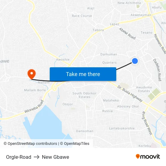 Orgle-Road to New Gbawe map