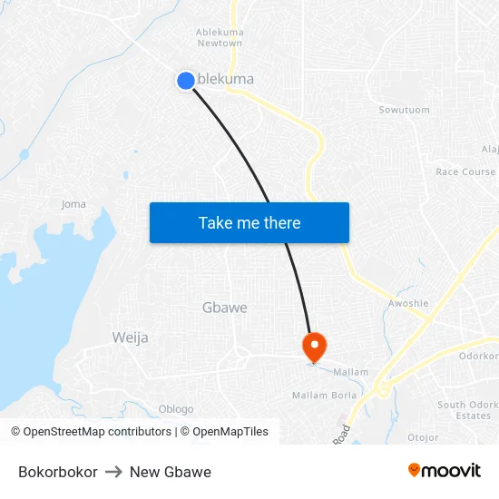 Bokorbokor to New Gbawe map
