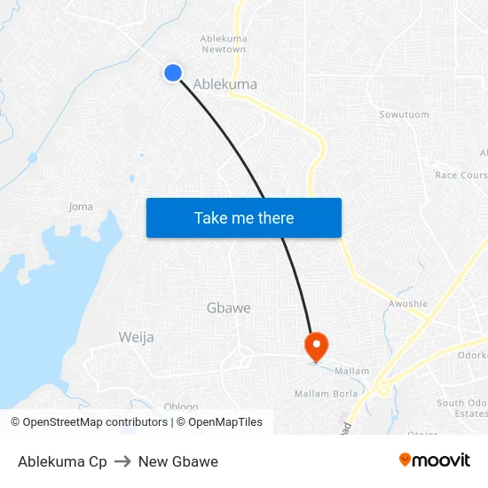 Ablekuma Cp to New Gbawe map