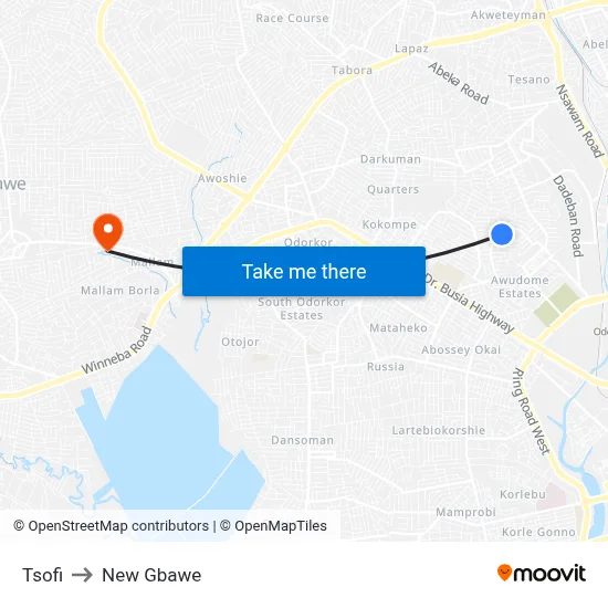 Tsofi to New Gbawe map