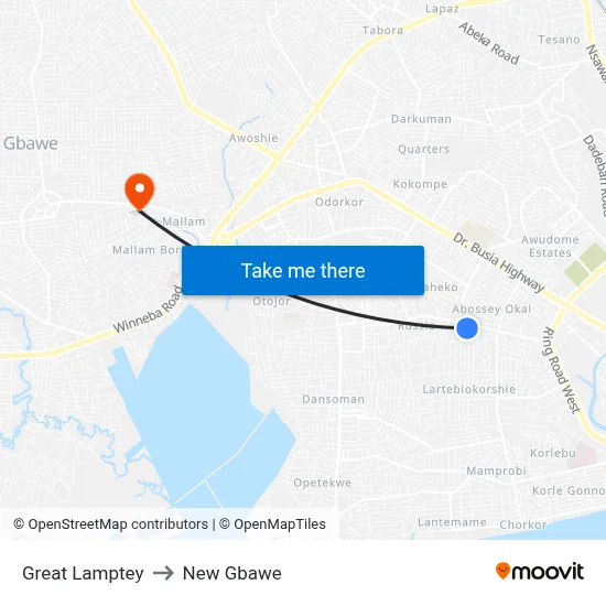 Great Lamptey to New Gbawe map