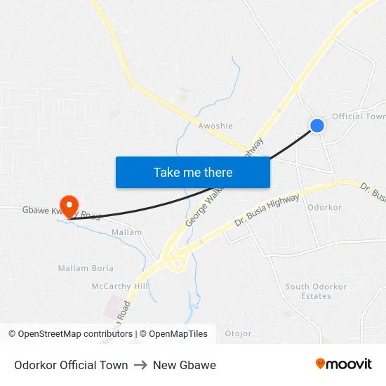 Odorkor Official Town to New Gbawe map