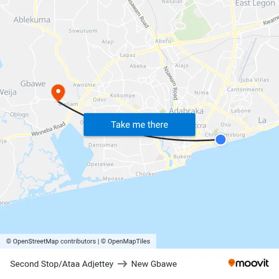 Second Stop/Ataa Adjettey to New Gbawe map