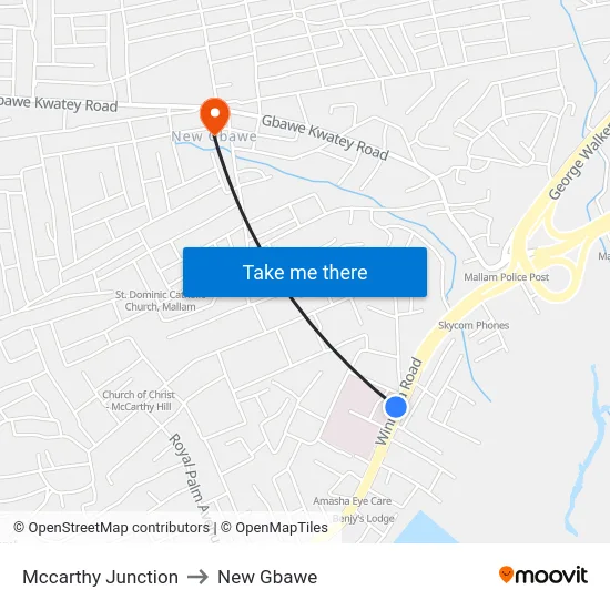 Mccarthy Junction to New Gbawe map