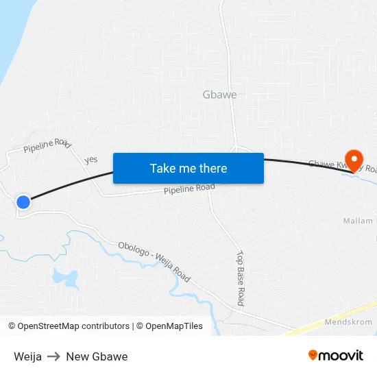 Weija to New Gbawe map