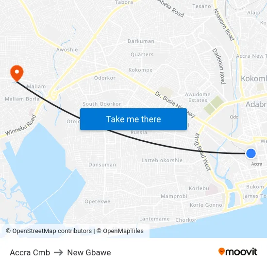 Accra Cmb to New Gbawe map