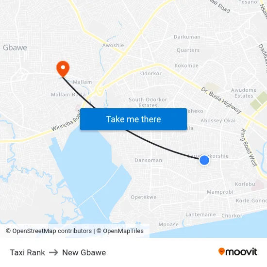 Taxi Rank to New Gbawe map