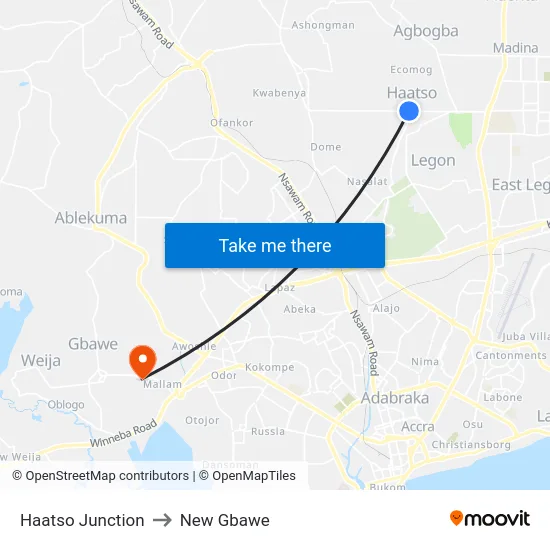 Haatso Junction to New Gbawe map