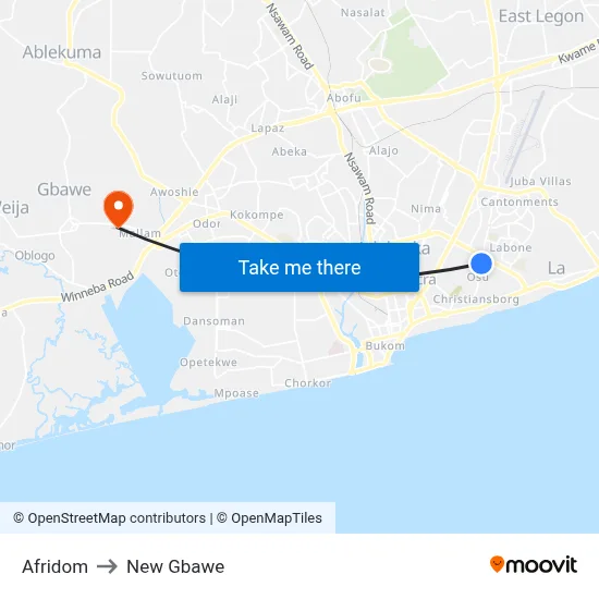 Afridom to New Gbawe map