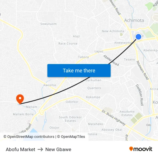Abofu Market to New Gbawe map
