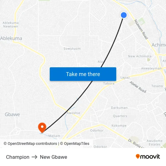 Champion to New Gbawe map