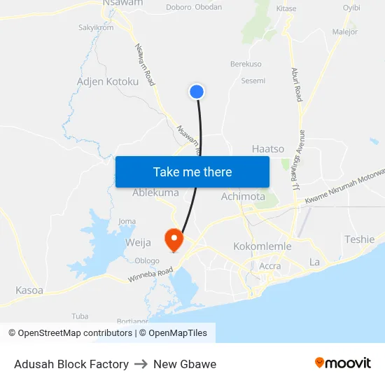 Adusah Block Factory to New Gbawe map