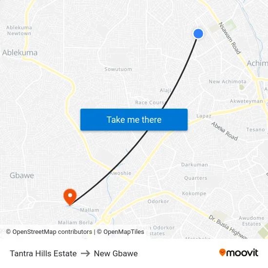 Tantra Hills Estate to New Gbawe map