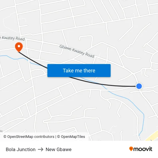 Bola Junction to New Gbawe map