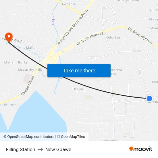Filling Station to New Gbawe map