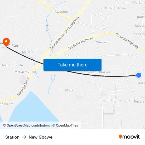 Station to New Gbawe map