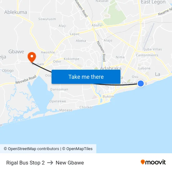 Rigal Bus Stop 2 to New Gbawe map