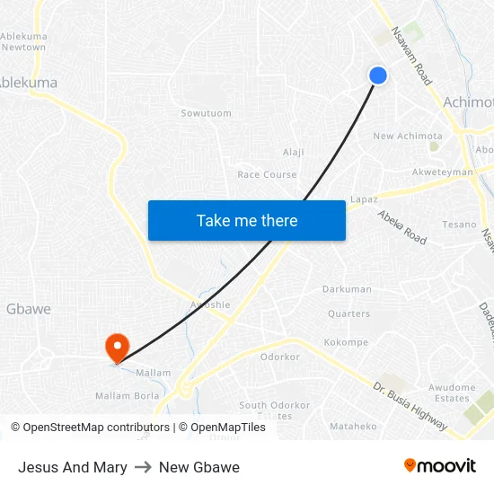 Jesus And Mary to New Gbawe map