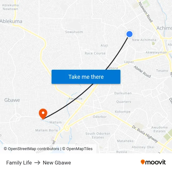 Family Life to New Gbawe map