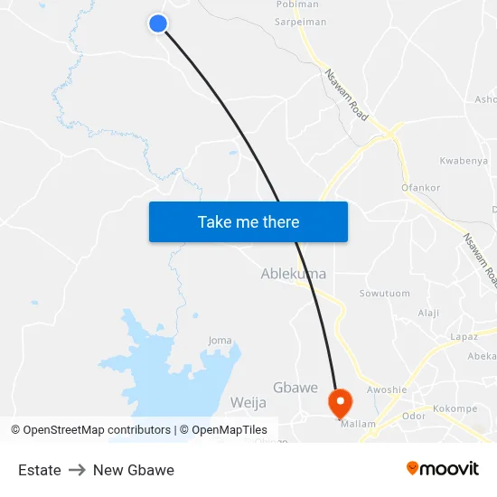 Estate to New Gbawe map