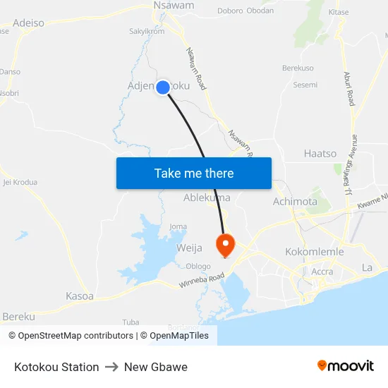 Kotokou Station to New Gbawe map