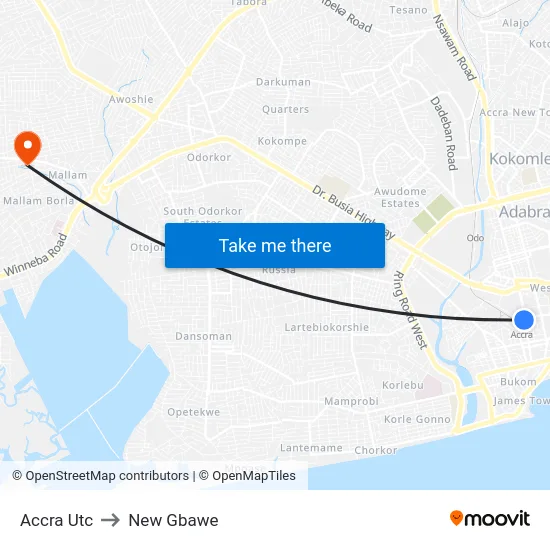 Accra Utc to New Gbawe map