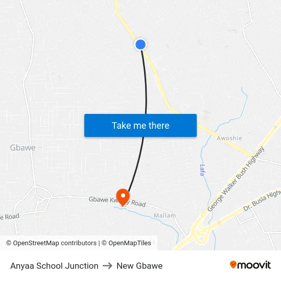 Anyaa School Junction to New Gbawe map