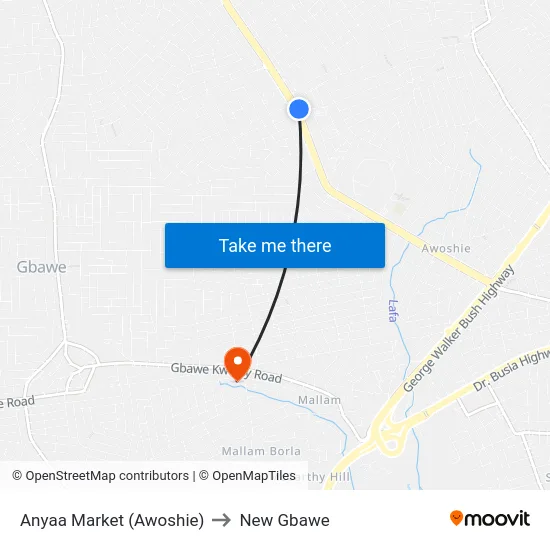 Anyaa Market (Awoshie) to New Gbawe map