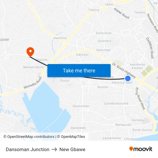 Dansoman Junction to New Gbawe map