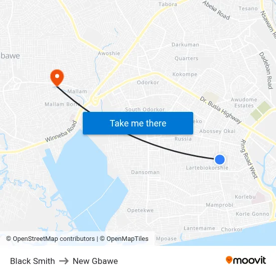 Black Smith to New Gbawe map