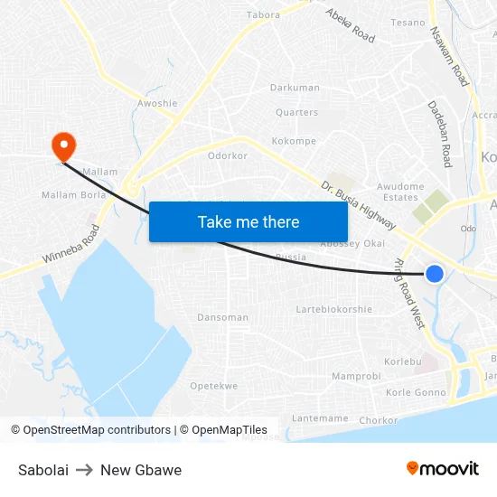 Sabolai to New Gbawe map