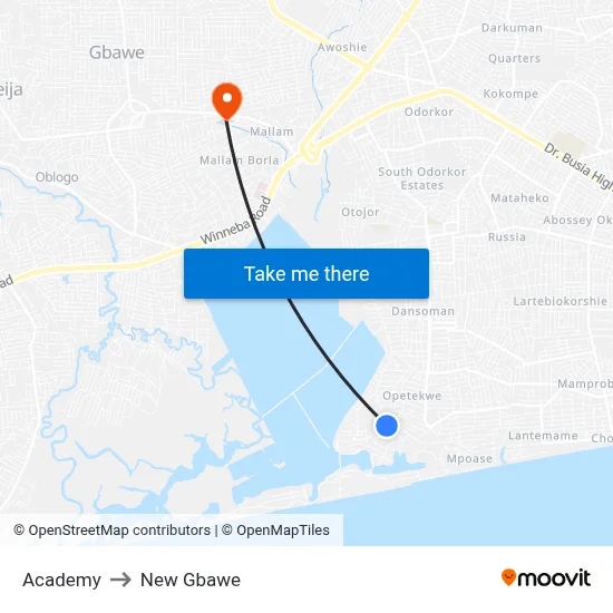 Academy to New Gbawe map
