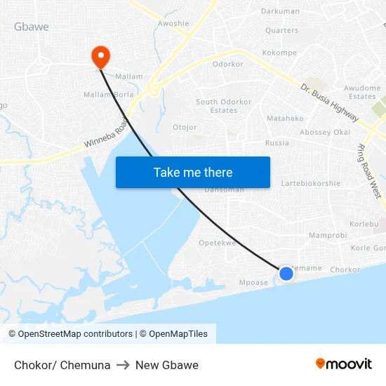 Chokor/ Chemuna to New Gbawe map