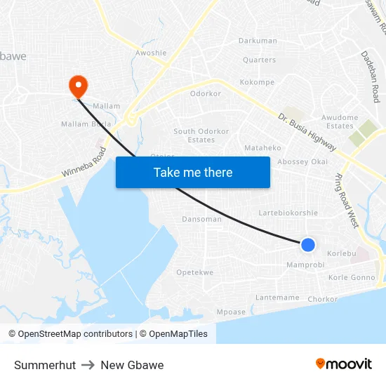 Summerhut to New Gbawe map