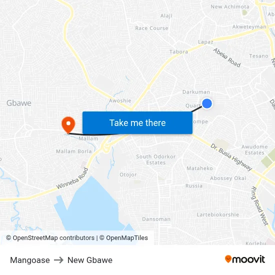 Mangoase to New Gbawe map