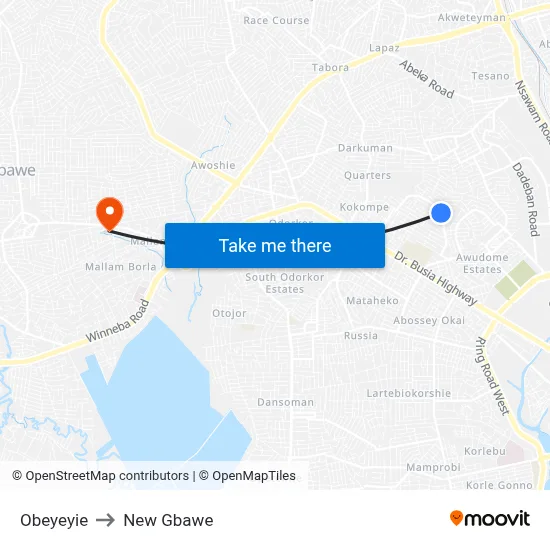 Obeyeyie to New Gbawe map