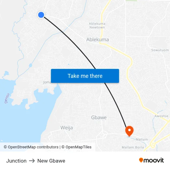 Junction to New Gbawe map