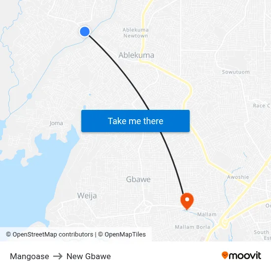 Mangoase to New Gbawe map