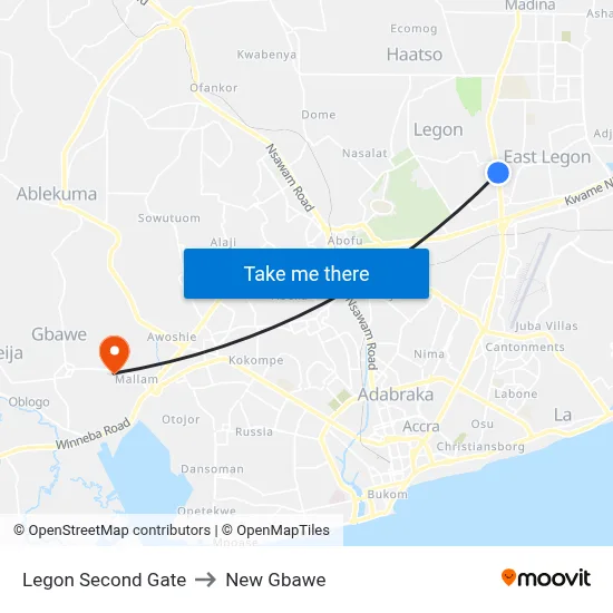 Legon Second Gate to New Gbawe map