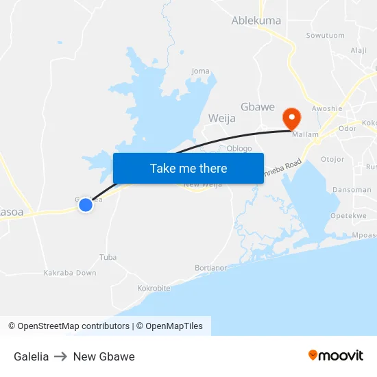 Galelia to New Gbawe map