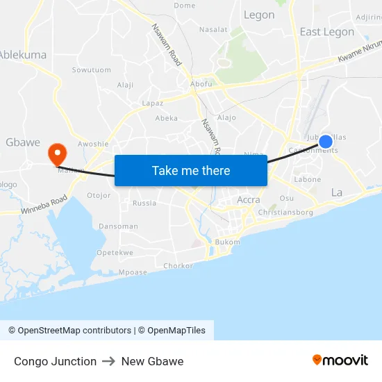 Congo Junction to New Gbawe map