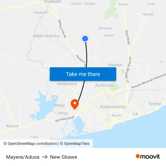 Mayera/Adusa to New Gbawe map