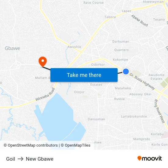 Goil to New Gbawe map