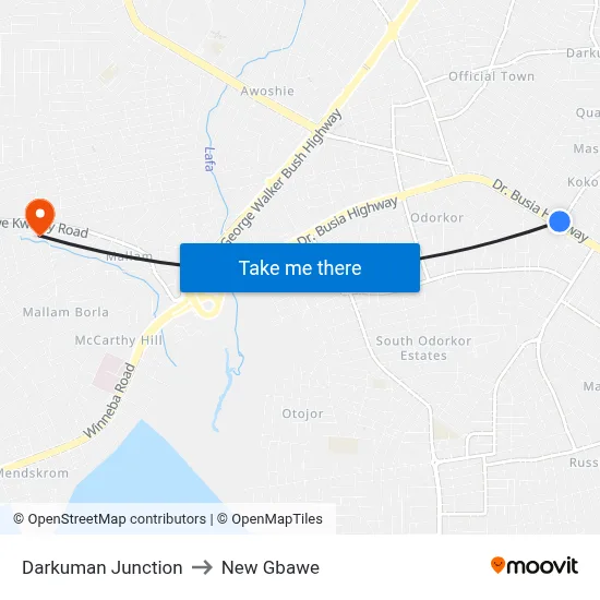 Darkuman Junction to New Gbawe map
