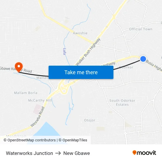 Waterworks Junction to New Gbawe map