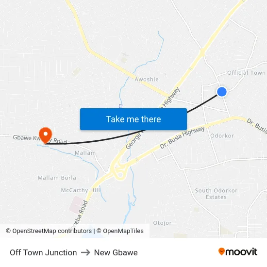 Off Town Junction to New Gbawe map